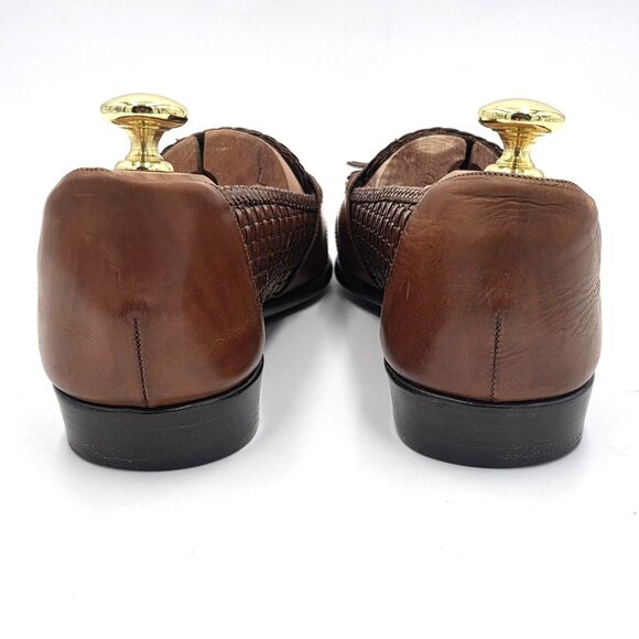 Vintage Bragano Cole Haan Brown Leather Woven Tassel Loafers Mens 9N Dress Shoes - Picture 4 of 11